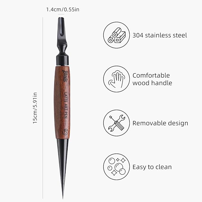 Bincoo Latte Art Pen for Coffee,Coffee Art Pen with Wood Handle,Espresso Coffee Latte Art Tools Accessories for Coffee Bar Barista (Black-(A))