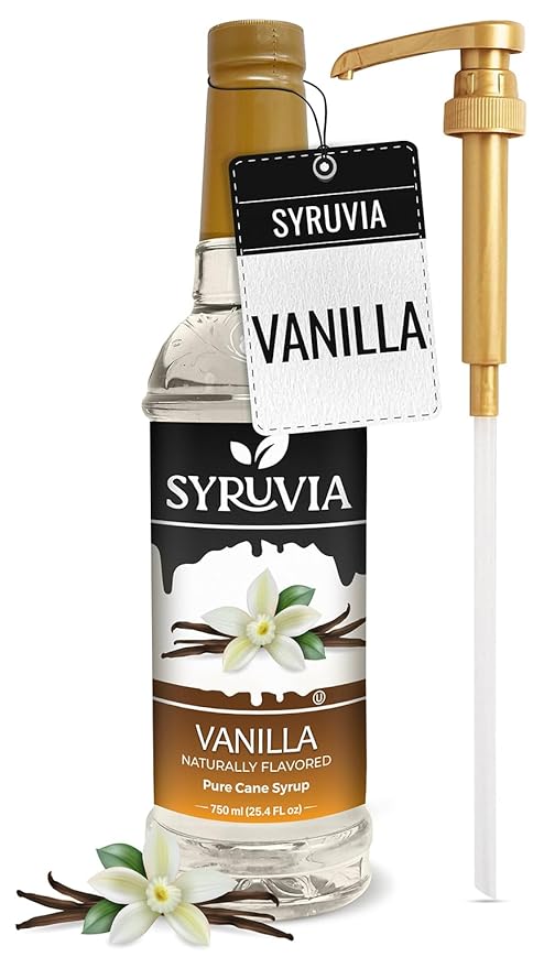 Syruvia Coffee Syrup, Vanilla Flavored Syrup for Drinks, Lattes, and Desserts – 25.4 fl oz, With Pump