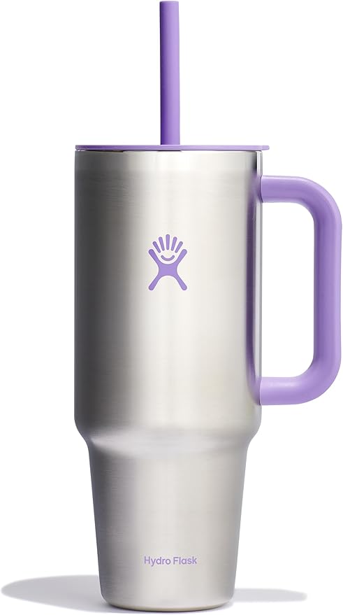 Hydro Flask Travel Tumbler with Handle, Lid and Straw - Insulated Stainless Steel in 40 Oz Stainless Steel Violet