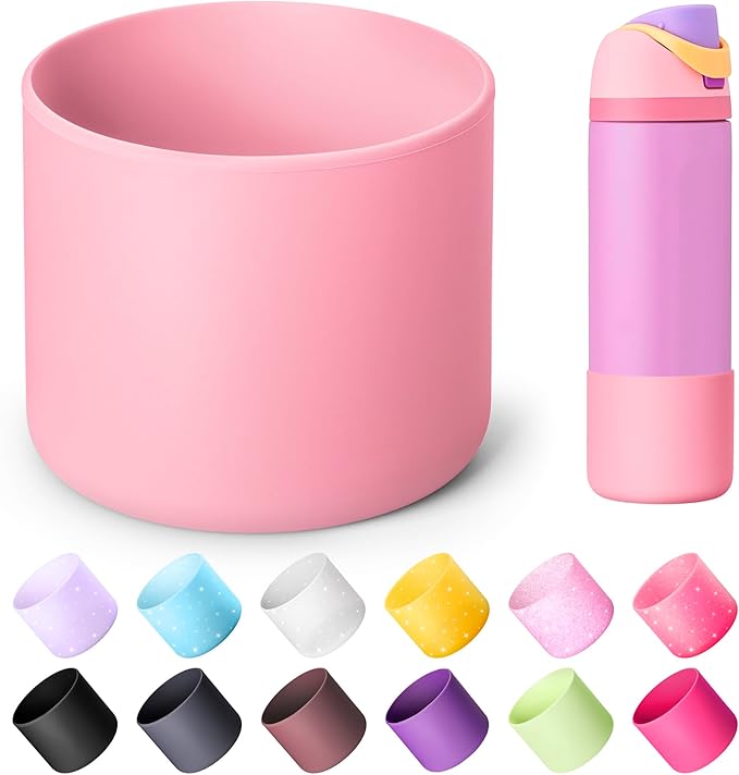 Silicone Water Bottle Boot for Owala 24 oz, Anti-Slip Protective Sleeve for Owala Twist & FreeSip & Flip Stainless Steel Water Bottle, Boot Bottom Base (Pink)