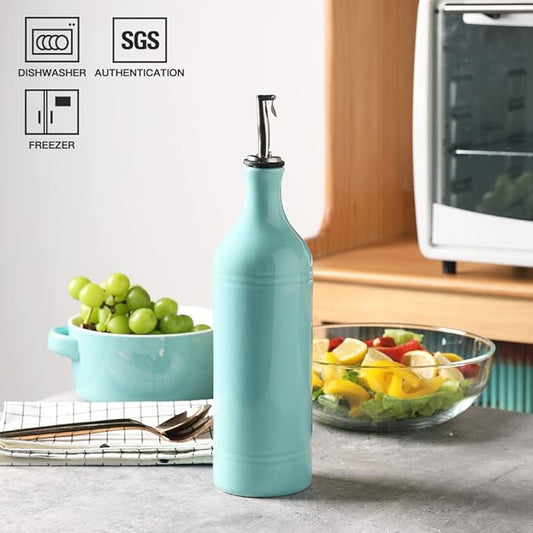 Sweejar Large Ceramic Olive Oil Dispenser Bottle, Opaque Oil Cruet Protects to Reduce Oxidation, Suitable for Storage Vinegar, Soy Sauce & Other Liquids, Pack of 1, 24 Fl Oz(Turquoise)