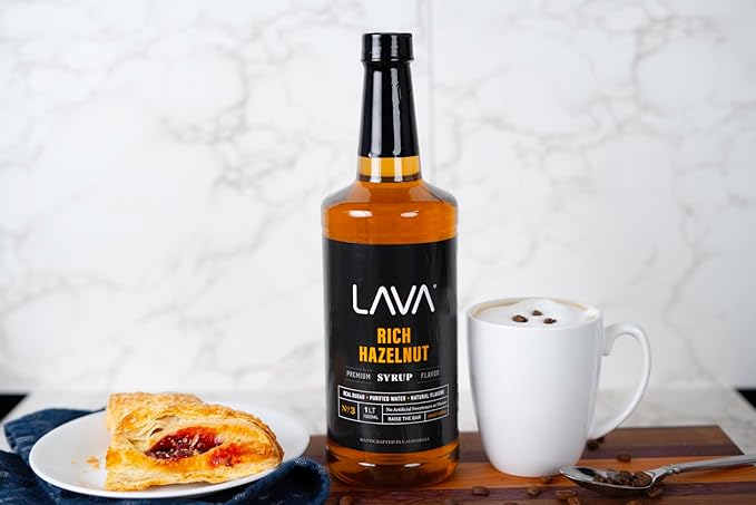 LAVA Premium Hazelnut Syrup, Natural Hazelnut Coffee Sweetener, 33.8oz (1-Liter), Made with 100% Sugar, No Artificial Sweeteners, Flavors, or Colors. (1-Pack)