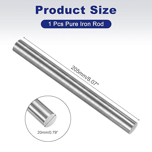 PATIKIL Pure Iron Bar, 0.79" Diameter 8.07" Length Iron String Rod Steel Stick DIY Craft Supplies for Crafting Science Lab Testing