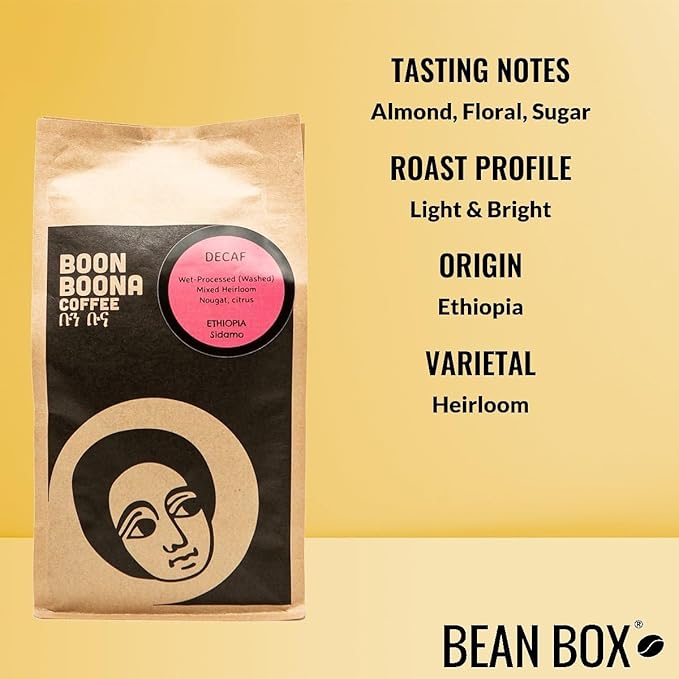 Ethiopia Sidamo Decaf - Roasted by Boon Boona Coffee - Whole Bean Coffee - 12 Ounce Bag