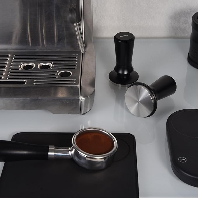 53.3mm Espresso Hand Tamper, MATOW Calibrated Spring Loaded Coffee Tamper with Stainless Steel Flat Base, 30lbs Espresso Tamper with Anodized Aluminum Handle Compatible with Breville 54mm Portafilter