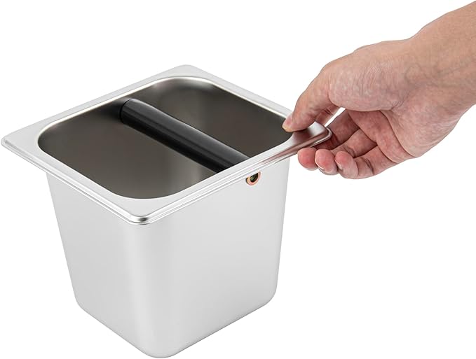 Restaurantware Restpresso 7 x 6.4 x 6 Inch Knock Box 1 Deep Tamp Box - Built-In Knock Bar Dishwashable Stainless Steel Barista Knock Box Durable For Coffee And Espresso Grounds