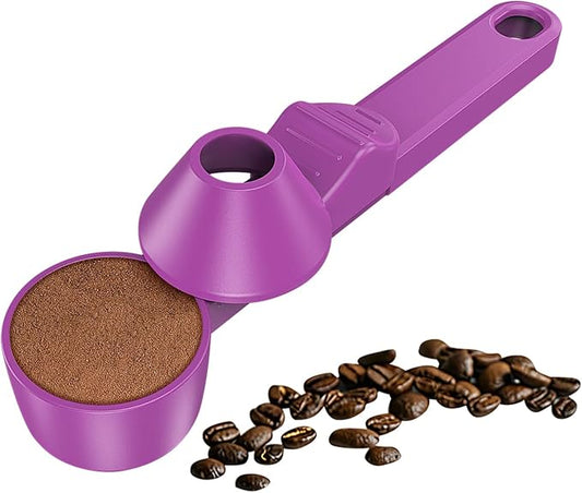 Coffee Scoop & Funnel for Reusable K Cup Refillable Coffee Pods, Coffee Measuring Spoon 2 Tablespoon Capacity, Scoop with Funnel for Ground Coffee, Protein Powder, Tea (Purple, 1 Pack)