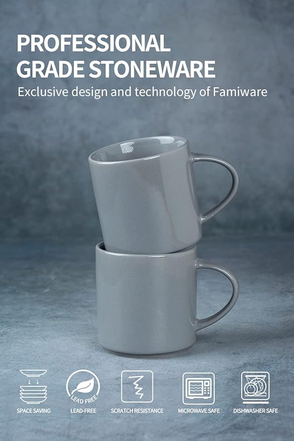 famiware Nebula 4 Pieces Coffee Mug, 14 oz Catering Mugs with Handle for Coffee, Tea, Cocoa, Milk, Dark Gray