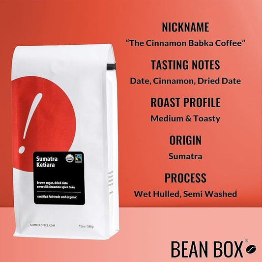 Sumatra Ketiara - Certified Fairtrade, Organic - Roasted by Gimme! Coffee - Whole Bean Coffee - 5 Pound Bag