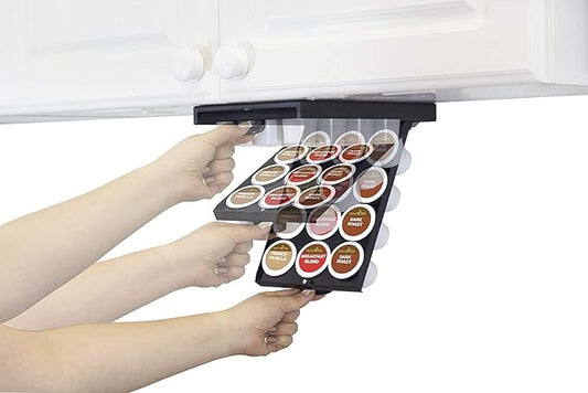 PERFECT POD EZ-Shelf Under Shelf Storage for K Cups, Space-Saving Under Counter Cabinet Coffee Pod Holder, 10.5" x 7.25" x 2", Holds 12 Cups