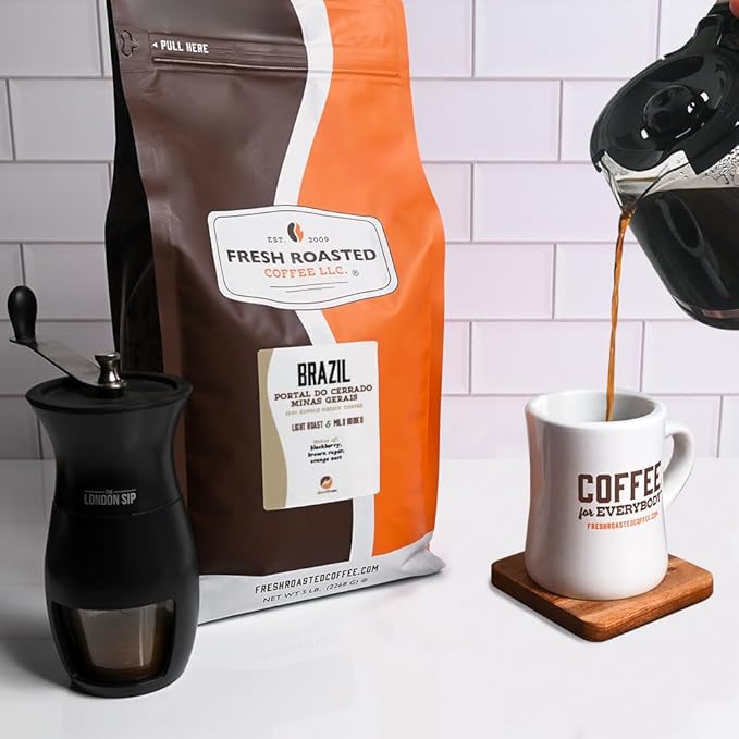Fresh Roasted Coffee, Brazil Minas Gerais, 5 lb (80 oz), Light Roast, Kosher, Whole Bean