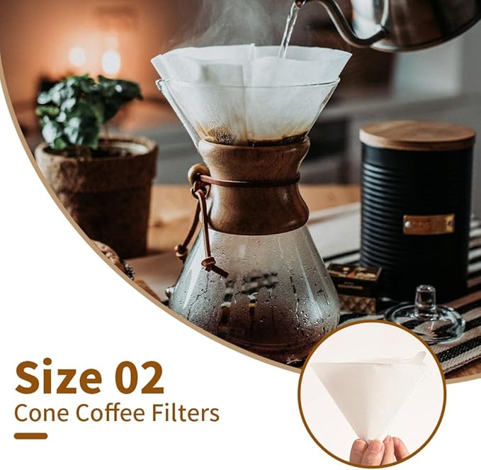 FsLvniu Coffee Filters, Size 02 White Cone Filters, 200 Count Disposable Natural Paper Filters 2-4 Cup for Pour Over and Drip Coffee Maker