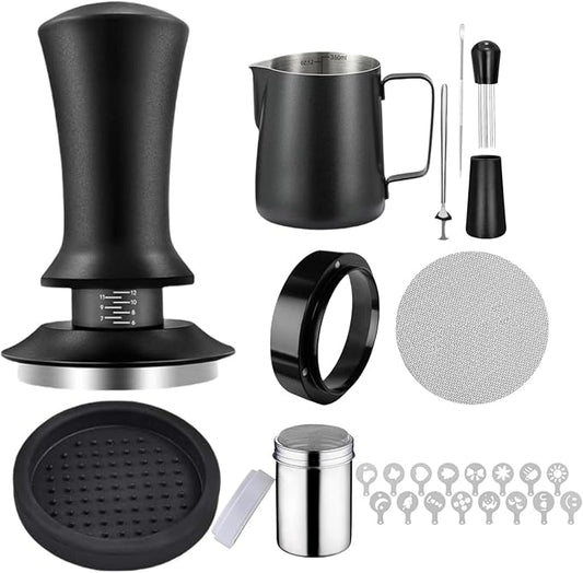 25 PCS Espresso Accessories - 53mm Coffee Tamper Set, with Tamper, WDT Tool,Stirrer, Frothing Pitcher, Latte Art Pen, Tamper Mat, Stencils for Machine, Dosing Funnel, Coffee Sifter Sprinkler Powder
