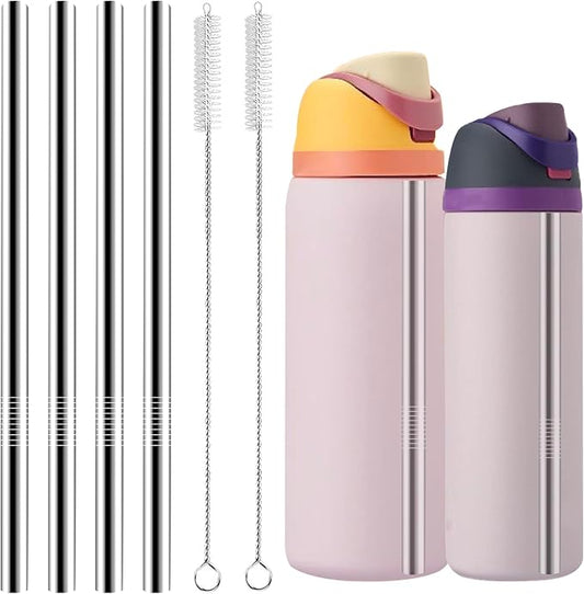 Metal Replacement Straws for Owala Water Bottle 24 oz 32 oz,with 2 Cleaning Brush,Reusable Stainless Steel Straw Accessories-4Pcs