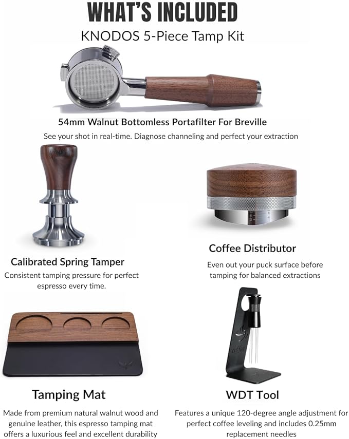 54mm Breville Accessories for Espresso Machine – Bottomless Portafilter, Calibrated Tamper, Distributor, WDT Tool, Tamping Station Fits Barista Express, Pro, Touch, Bambino, Infuser, Duo Temp