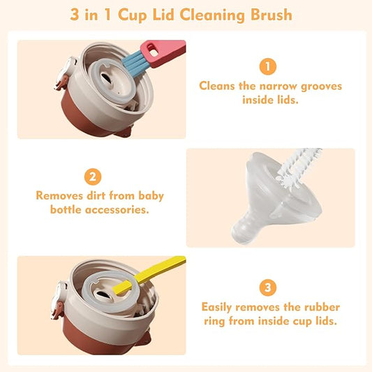 3 in 1 Cup Lid Cleaning Brush, Portable Cup Cleaner Brush, 2024 New Water Bottle Cleaner Brush, 3 in 1 Multifunctional Cleaning Brush for Home Kitchen Cleaning Tools（3PCS）
