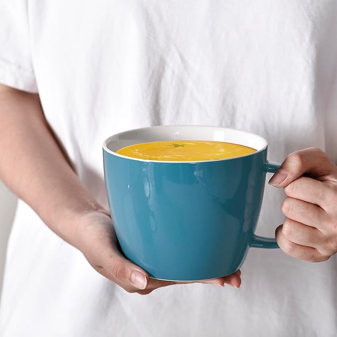 30oz Ceramic Jumbo Coffee Mug Soup Bowl with Handle for Soup, Coffee, Tea, Ice Cream, Fruit, Cereal, Milk, Mocha, Cocoa and Mulled Drinks, Microwave and Dishwasher Safe, Aqua Blue