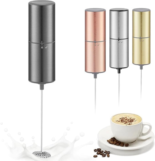 Battery Operated Coffee Frother by ELMWAY, Stainless Steel Electric Whisk, Mini Milk Frother Handled for Coffee, Latte, Matcha and Protein Powder (Gunmetal without Stand)