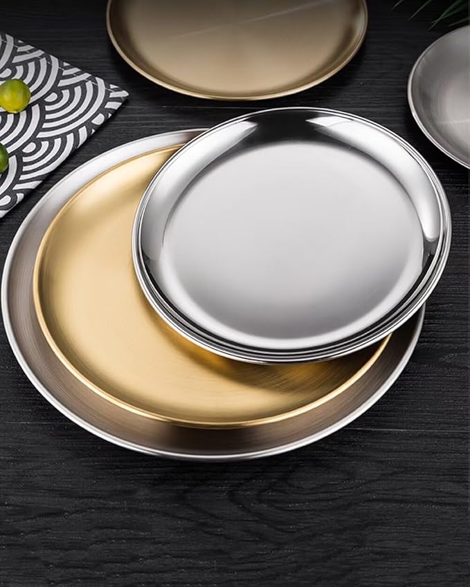 Serving Trays 7.9in Stainless Steel Decorative Tray Round Dessert Trays for Kitchen Wedding Party Light Silver