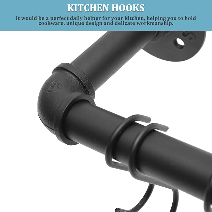 Wall-mounted Kitchen Pot Pan Rack with Hooks Industrial Hanging Utensil Holder Sturdy Space-saving Wall Rail Organizer for Cookware and Pots Easy to Install and Wear-resistant