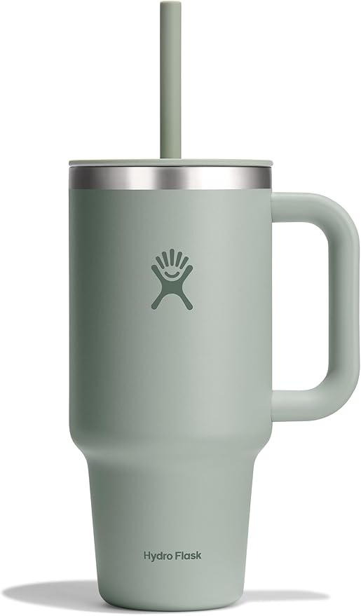 Hydro Flask Travel Tumbler with Handle, Lid and Straw - Insulated Stainless Steel in 32 Oz Tonal Agave Green