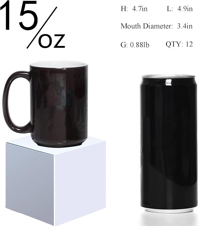 Color Changing Mugs, Sublimation Mugs Black Color Changing Coffee Mugs Heat Sensitive Coffee Mugs Tazas Magicas Para Sublimacion 15 OZ With Box Set of 12