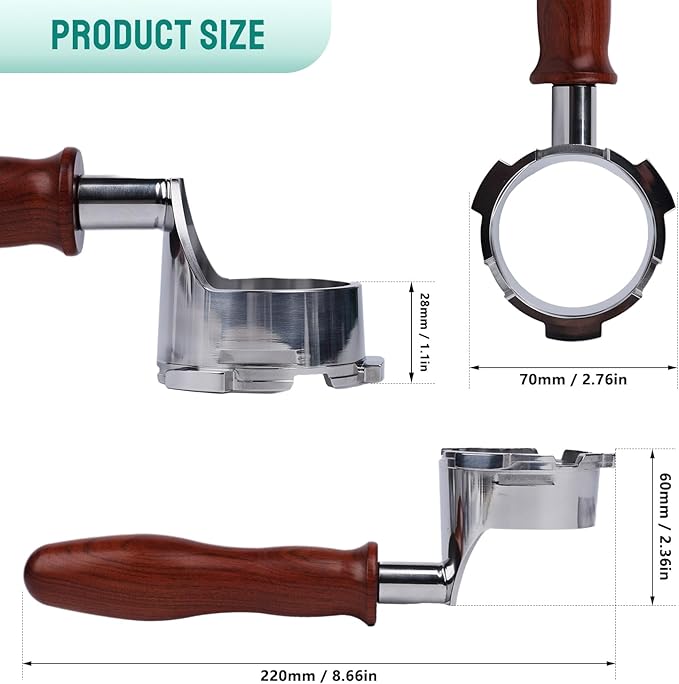 Bottomless Portafilter for Ninja Luxe Café ES601 & ES701C Models | Basket Not Included | Compatible with Stock Filter Basket | Ergonomic Wooden Handle