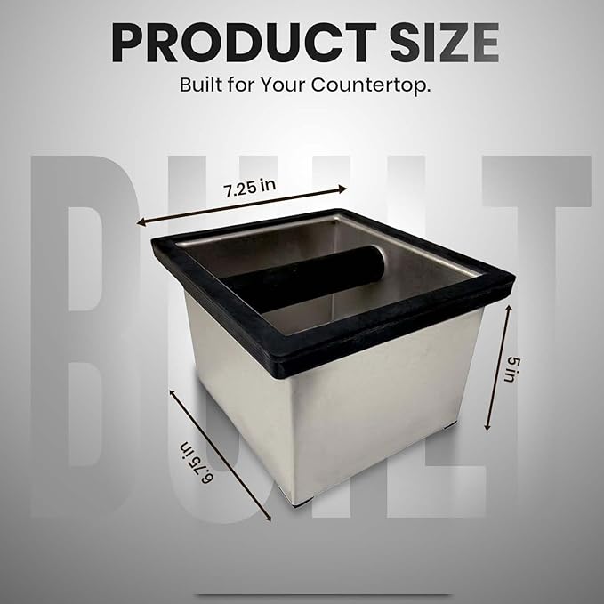 Rattleware Heavy-Duty Stainless Steel Knock Box Espresso Puck Disposal with Welded Bar Splash Guard, Ideal for Home, Cafe, Restaurant, Hotel, Coffee Bar, or Espresso Station (6" x 5.5" x 4")