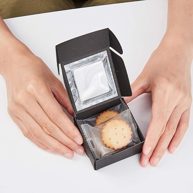 BENECREAT 30 Packs 2.5x2.5x1.2 Square Black Kraft Paper Boxes with Clear Windows for Wedding Party Favor Treats, Bakery, Jewelry, Christmas, Festival Gift Packaging
