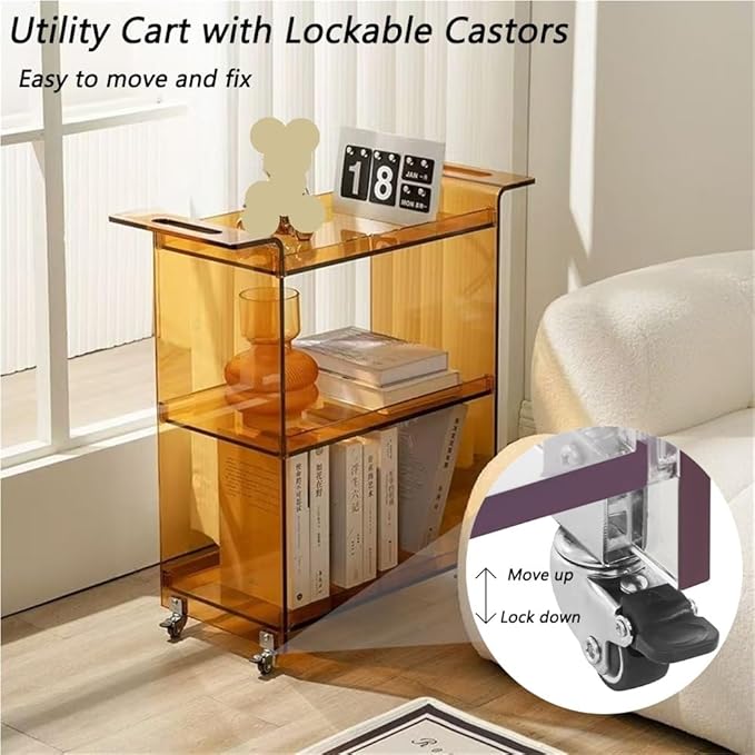 3-Tier Bar Cart Rolling Serving Cart with Handle, Mobile Kitchen Storage Trolley Organizer with Lockable Casters, Commercial Grade Tiered Shelf for Home, Kitchen, Cafe(White)