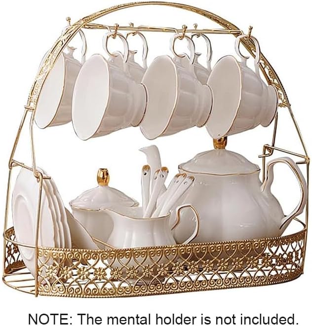 fanquare 15 Pieces Simple White English Ceramic Tea Sets,Tea Pot,Bone China Cups Without Metal Holder,Matching Spoons,Afternoon Tea Set Service Coffee Set