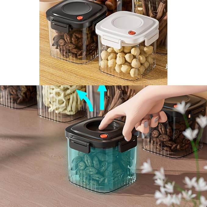 Airtight Coffee Canister Press Type Vacuum Sealing Food Storage Container Great for Beans, Grounds, Sugar, Tea, Cereal - Black
