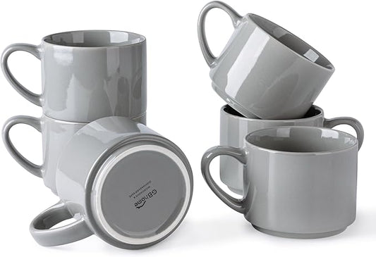 GBHOME 14OZ Stackable Ceramic Mugs Set of 6, Modern Coffee Mugs for Hot Drinks, Grey, 14 Fluid Ounces, 6 Count