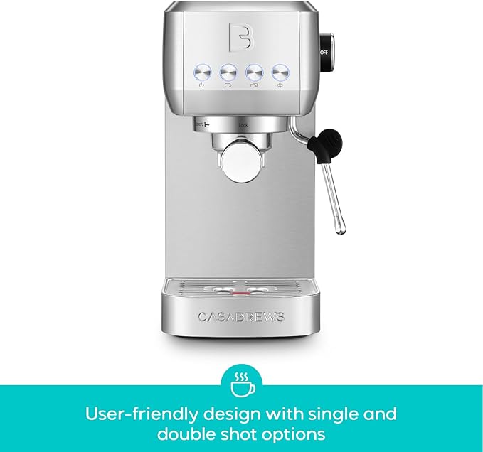 CASABREWS 3700 Essential Espresso Machine 20 Bar, Stainless Steel Cappuccino & Latte Machine with Steam Frother for Home, 43.9oz Water Tank, Coffee Gift for Women & Men, Silver