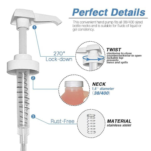 AMORIX 12PCS Gallon Jug Pump Dispenser Replacement White Lotion Dispensing Pump Top 38/400 Fits 1 Gallon Jugs for 64oz 128oz Containers Hand Sanitizer Shampoo Bottles, Plus Funnel