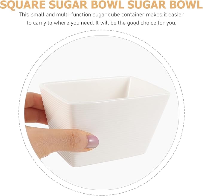 Square Ceramic Sugar Cube Jar with Lid and Spoon 4-Inch Table Sugar Container for Coffee and Tea for Dining and Entertaining