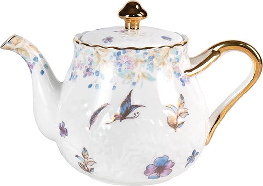 KAMMAK Teapot with Handle, Vintage Porcelain Tea Pot with Gold Trim, Blooming & Loose Leaf Teapot, Festive Holiday Serveware, Gifts for Women, Colorful - 37 oz