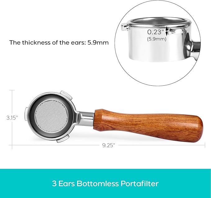 Casabrews 58mm Bottomless Portafilter with 3 Ears, Professional Espresso Portafilter with Filter Basket and Puck Screen, Compatible with CASABREWS Ultra, 5700 Series, 4700Gense and Neutron Pro