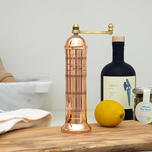 The Original Greek Salt Mill 8 Inch Tall | European Salt Mill Grinder with Crank Handle | Manual Salt Grinder | Salt Refillable - Copper
