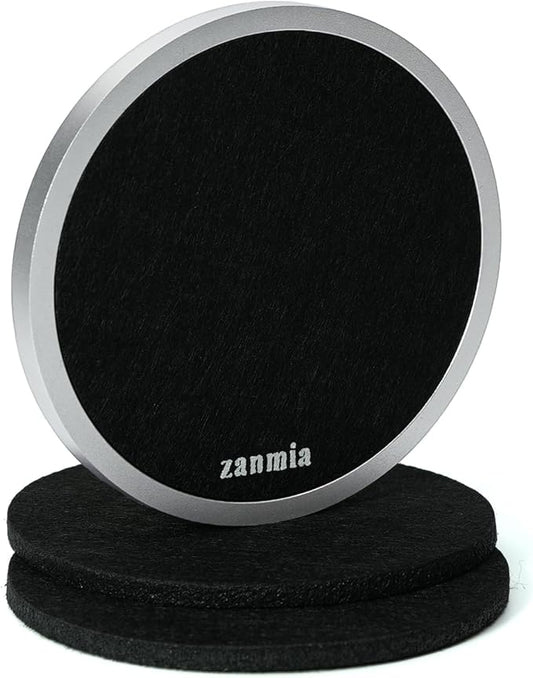Absorbent Coasters with 1 Aluminum Base & 3 Felt Pads - 4 Inch, Replaceable Inserts, Non-Slip Metal Coaster for Hot/Cold Drinks, Home/Office/Bar Use (Carbon Black)