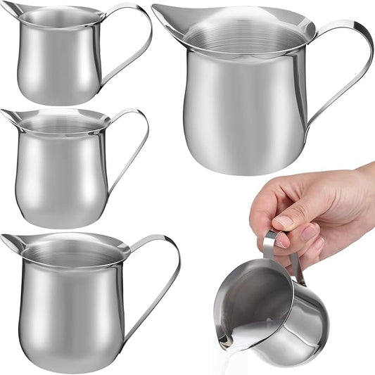 Honeydak 4 Pcs 2, 3, 5, 8 OZ Stainless Steel Bell Creamers Pitcher Mini Cup Container Espresso Shot Frothing for Serving Milk Coffee Cream for Restaurant Cafes Home