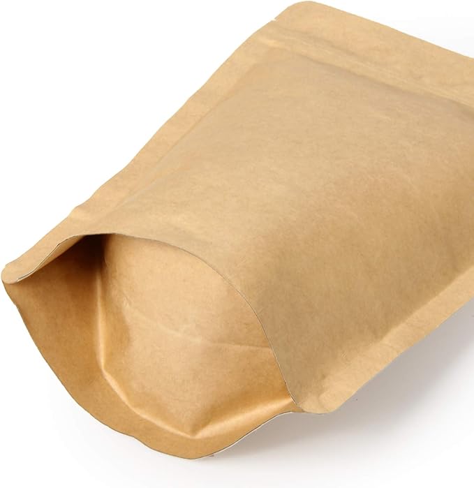 16oz Coffee Bags 100 Pieces - High Barrier Natural Kraft Paper Stand up Ziplock Pouches Bags with Valve & Zipper (100 Pcs, 16 Ounce/454-500 Gram/1 lb)