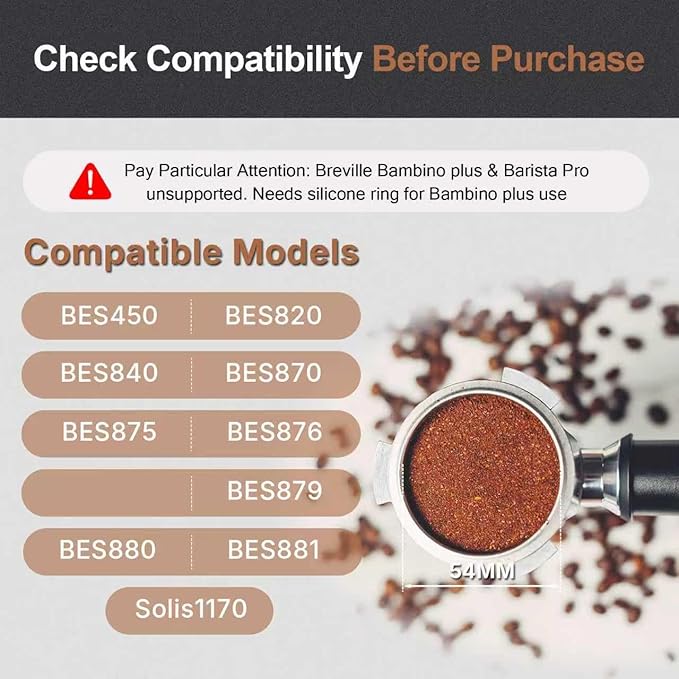 54mm Bottomless Portafilter with Puck Screen, Compatible with Breville BES870/880 & Solis etc., 3-Ear Stainless Head