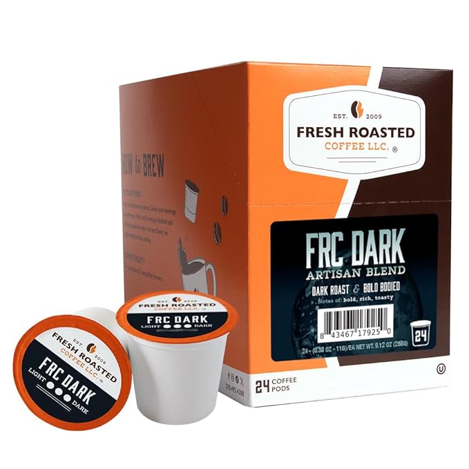 Fresh Roasted Coffee, FRC Dark Roast Blend, Artisan Blend, 24 Pods for K Cup Brewers