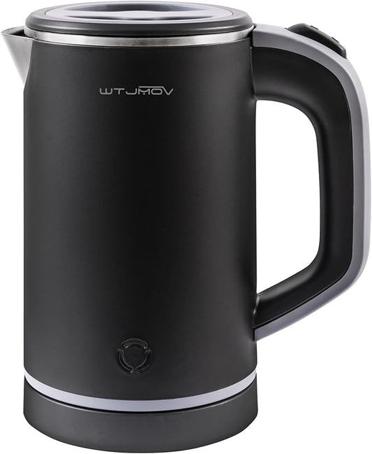 Small Kettle Electric, 0.8L Double Wall Portable Travel Kettle with 304 Stainless Steel, 600W Mini Hot Water Boiler with Auto Shut-off, Fast Boil, BPA-Free