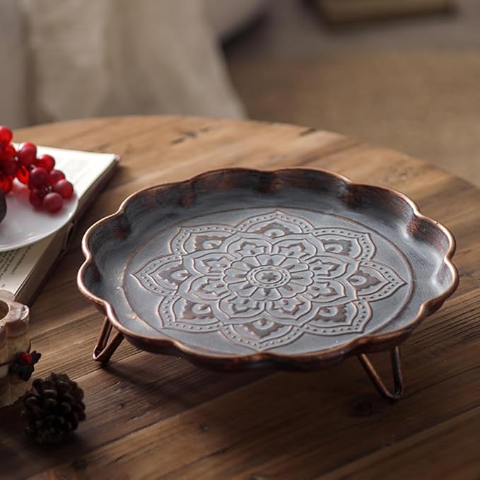 Vintage Metal Serving Tray Tea Coffee Bar Rustic Decorative Storage Plates for Party Breakfast Lunch Dinner Fruit Dessert Appetizers Patio Coffee Table Home Decor