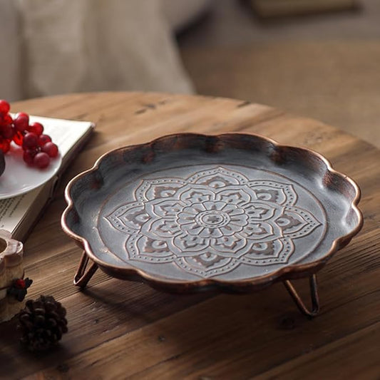 Vintage Metal Serving Tray Tea Coffee Bar Rustic Decorative Storage Plates for Party Breakfast Lunch Dinner Fruit Dessert Appetizers Patio Coffee Table Home Decor