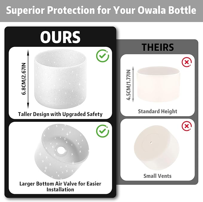 Silicone Boot for Owala 32oz Water Bottle – Anti-Slip Protective Cover, Bottle Boot, Base Cover Compatible with FreeSip, Sleeve for Stainless Steel Tumblers (Glitter White, 32OZ)