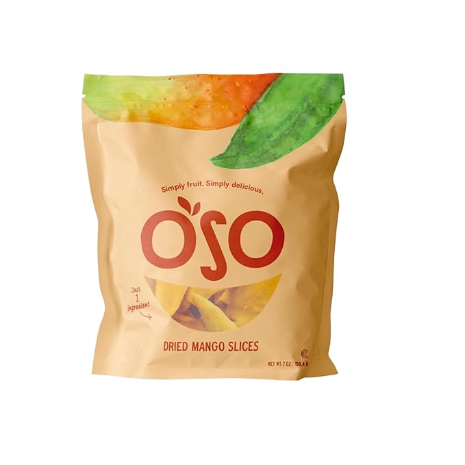 Oso Snacks Dried Mango Slices. Premium Quality, Large Round Halves!| 7Oz Bag| No Sugar Added | No Preservatives | 100% Fruit | No GMO | Simply Fruit. Simply Delicious.