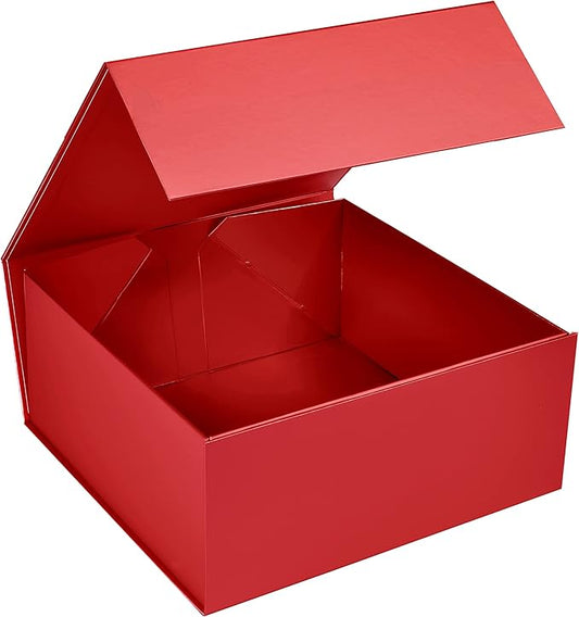 CECOBOX - Gift Boxes with Lids for Presents 8"x8"x3.1" - Matte, Collapsible Magnetic Closure Gift Box - Groomsmen & Bridesmaid Proposal Boxes, Wedding, PR, Birthdays, Holidays (Red)